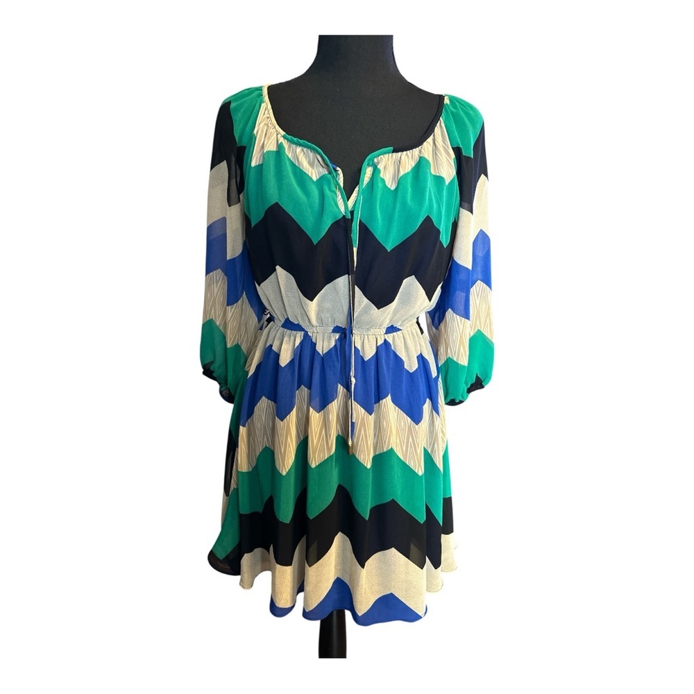 Chevron Patterned Dress with Green, Blue, and Cream